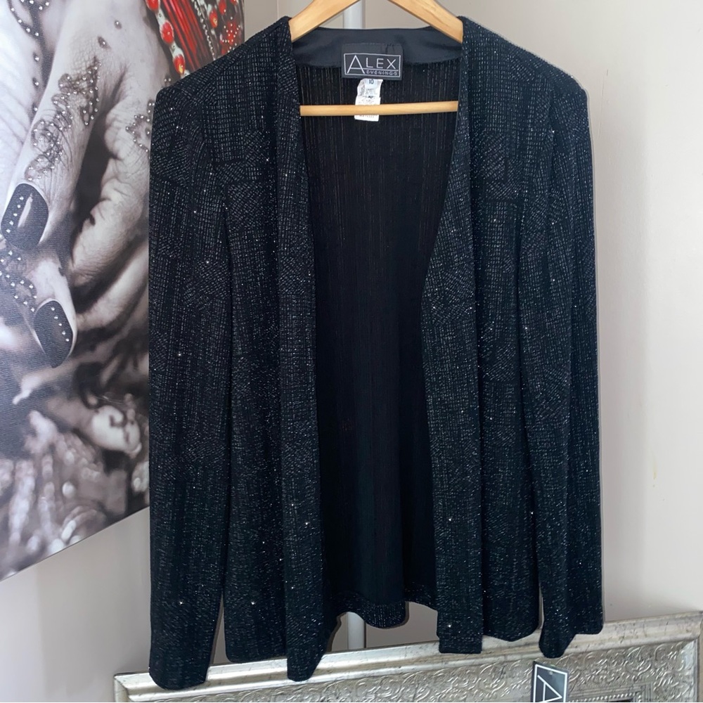 NWT Alex Evenings Sparkly Black Long Sleeve Open Cardigan Size 10